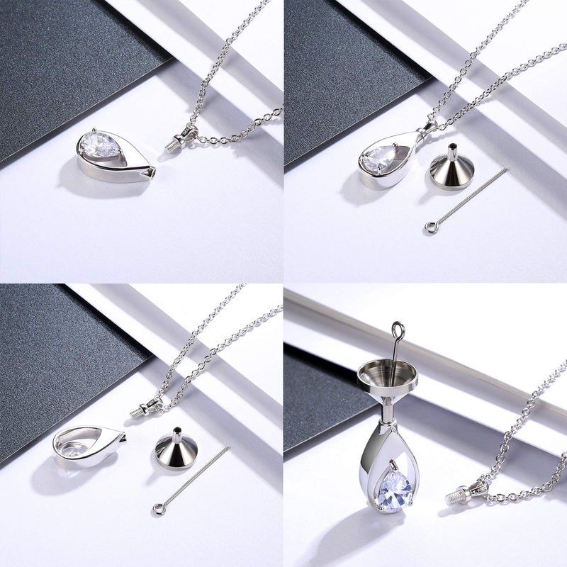 Sariel 925 Sterling Silver Cremation Jewelry Memorial CZ Teardrop Ashes Keepsake Urns Pendant Necklace for urn Necklaces Ashes Jewelry Gifts (Clear) - Image 3